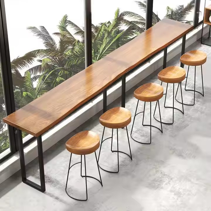 Factory Price Bar Furniture Customization Height High Stools Wooden Industrial Metal Bar Table and Chairs