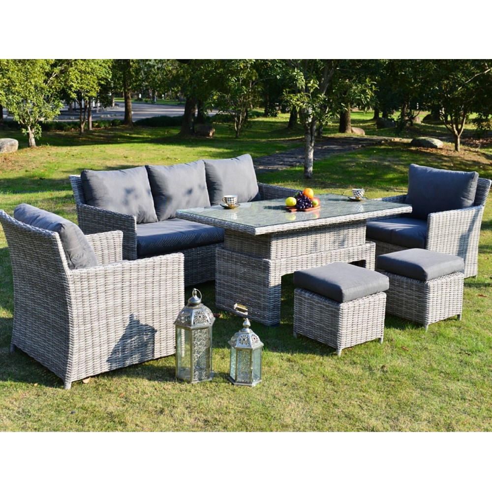Patio Furniture Outdoor Wicker Sofa Sets Height-adjustable Table and Hand-woven Rattan Dining Chair and Table Garden Lounge Set